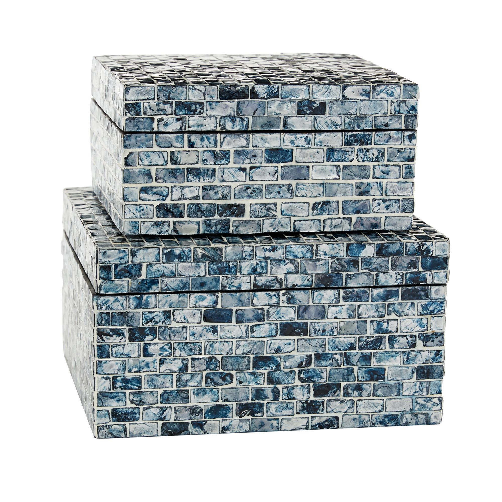 Set of 2 Blue Shell Lacquer Boxes 9/10"
