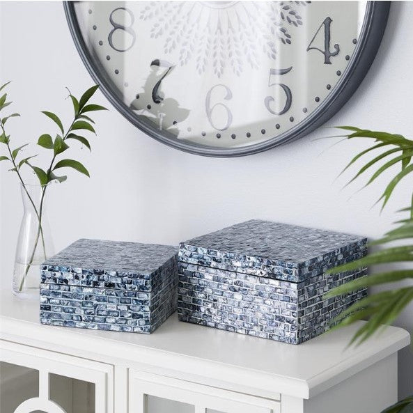 Set of 2 Blue Shell Lacquer Boxes 9/10"