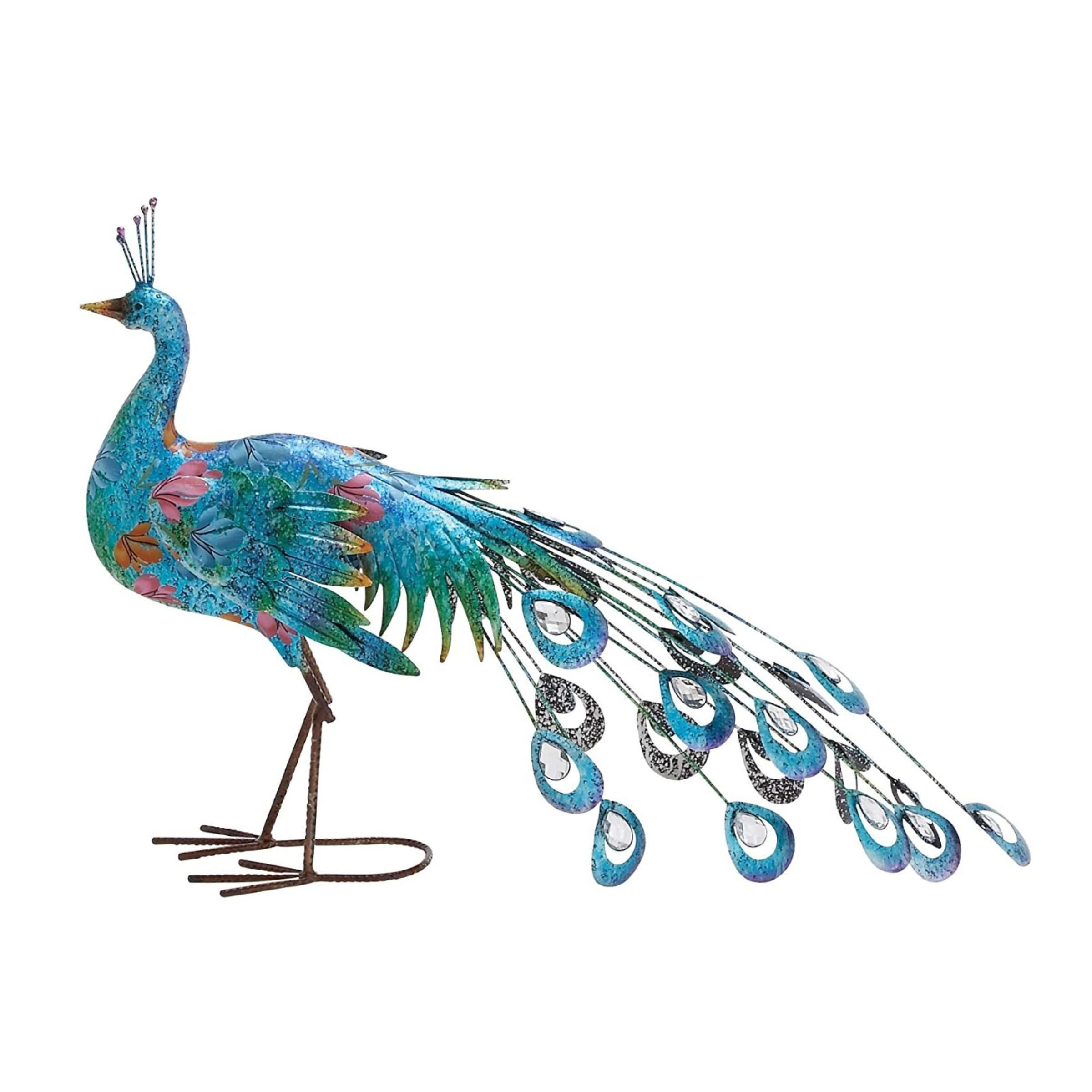Turquoise Metal Peacock Sculpture 31"W x 20"H