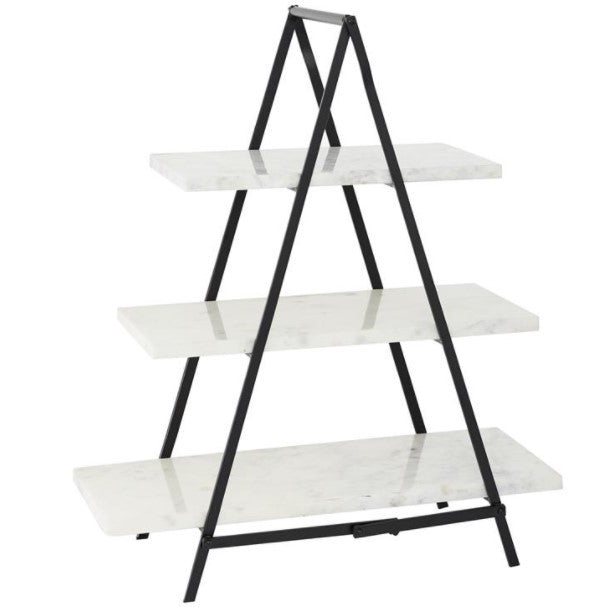 White Marble and Metal Tier Tray Stand 20"W x 23"H