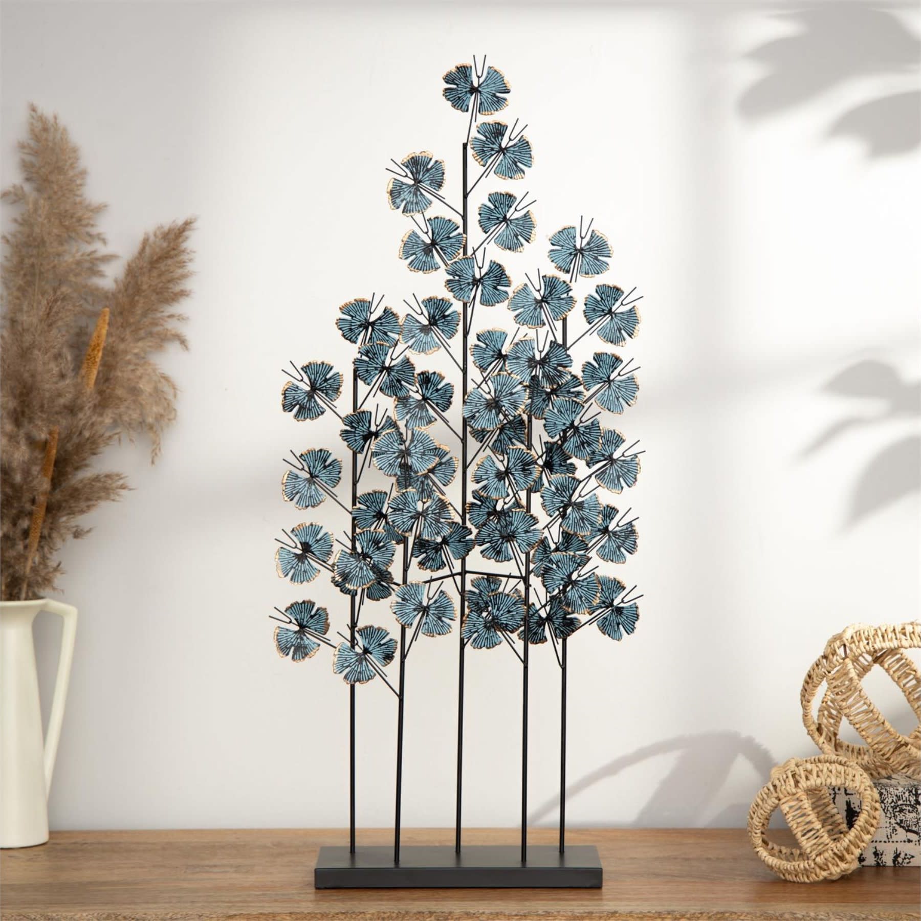 Teal Leaf Metal Sculpture 13"W x 37"H