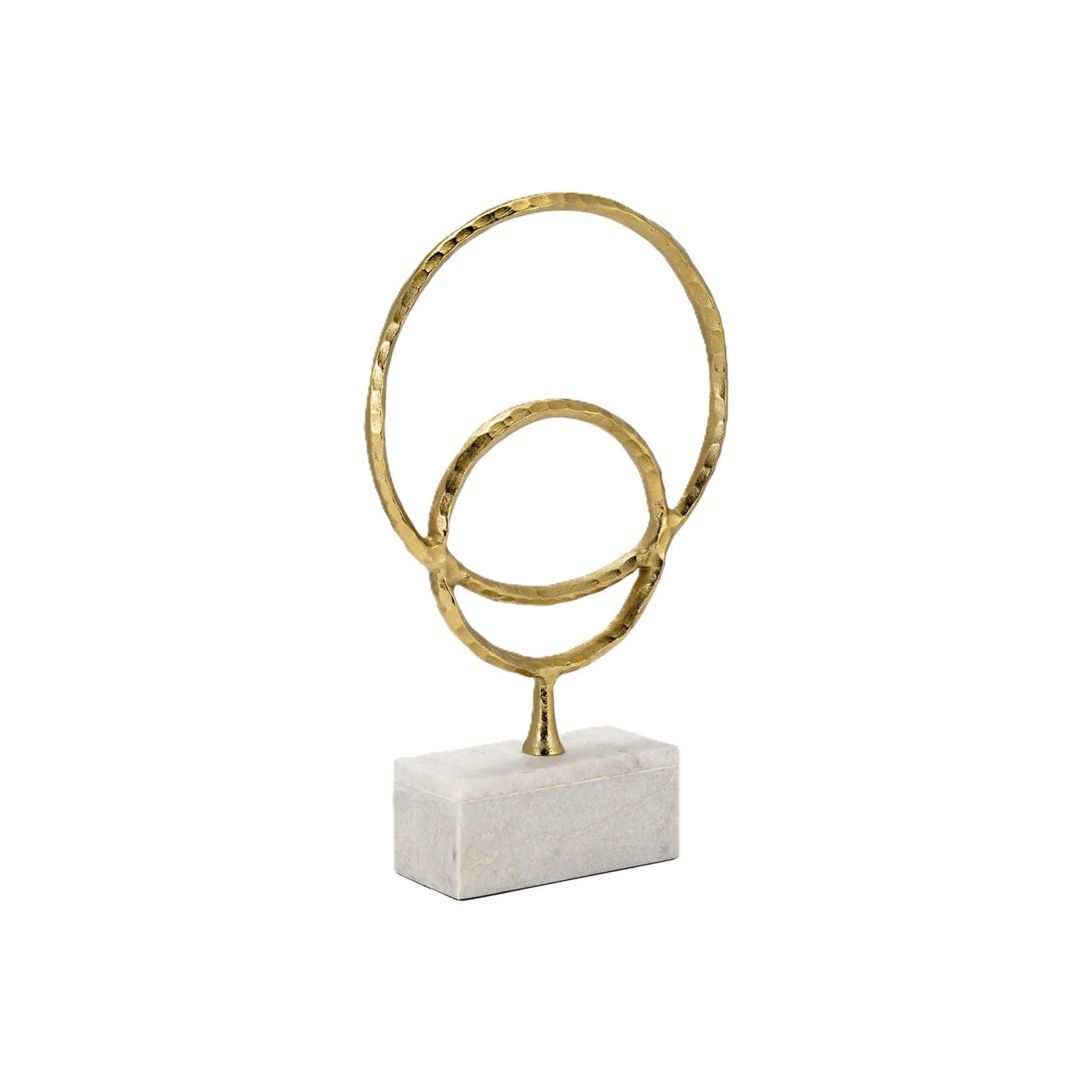 Gold Metal Double Ring On Marble Base Sculpture 13"W x 21"H