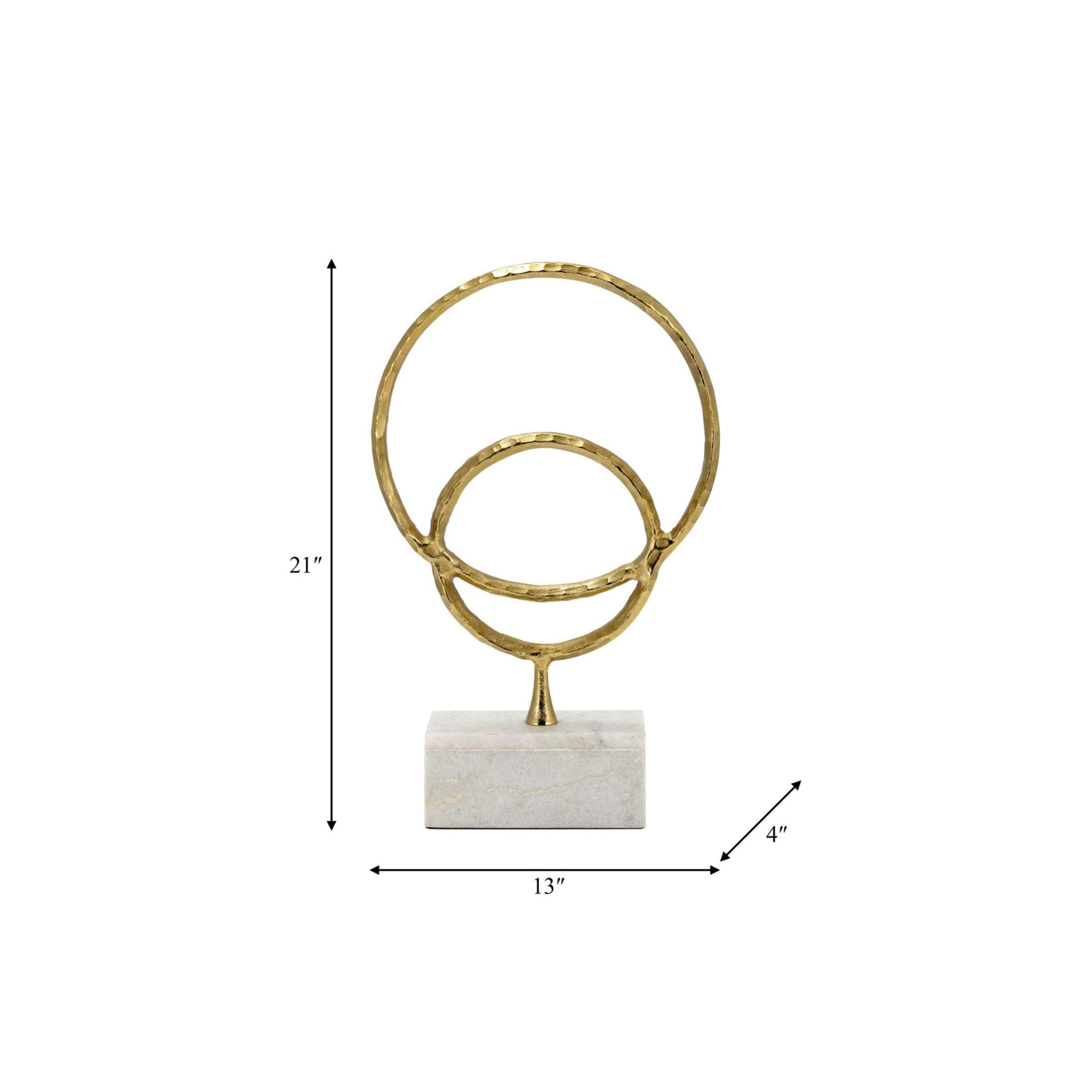 Gold Metal Double Ring On Marble Base Sculpture 13"W x 21"H