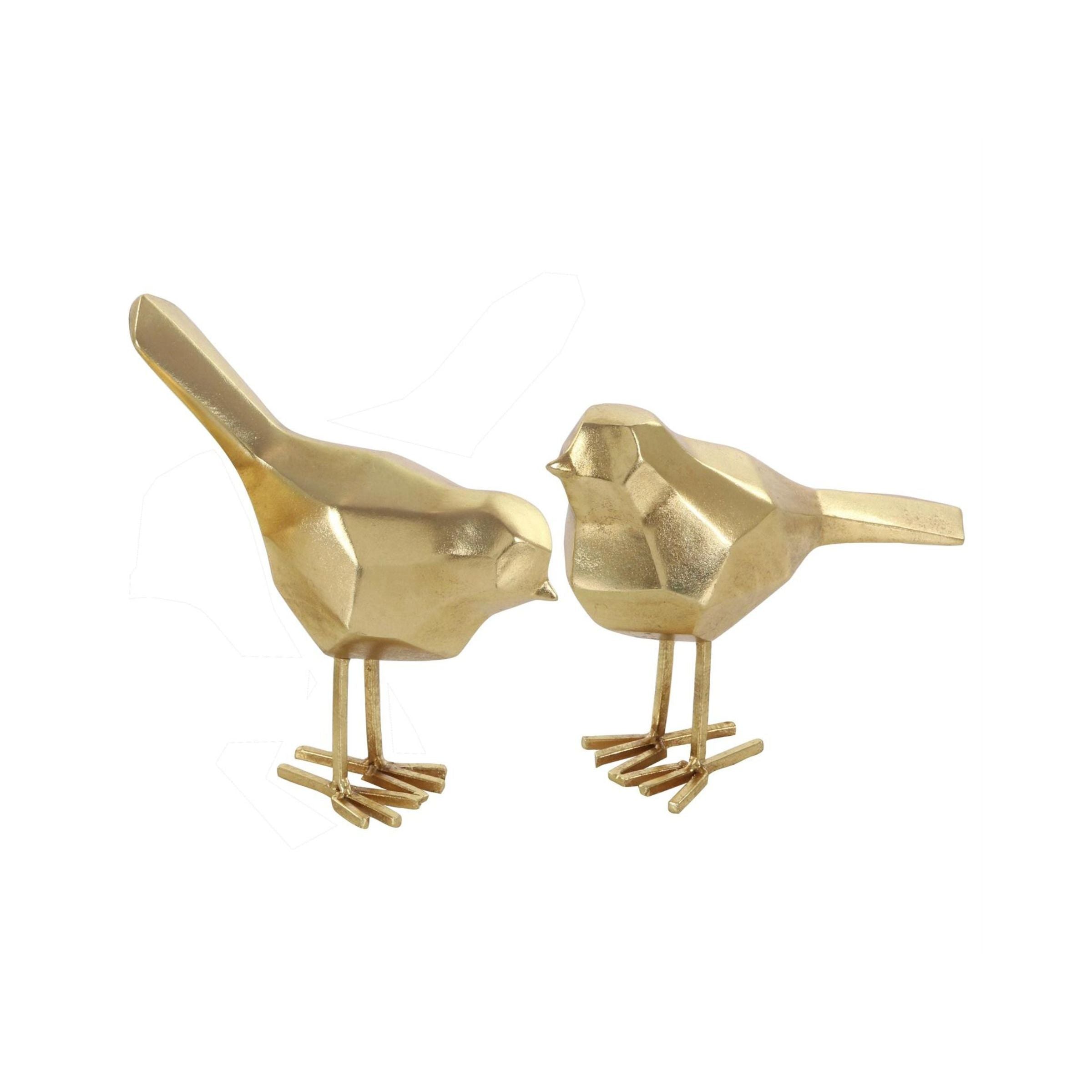 Set of 2 Gold Metal Bird Sculptures 7/8"H