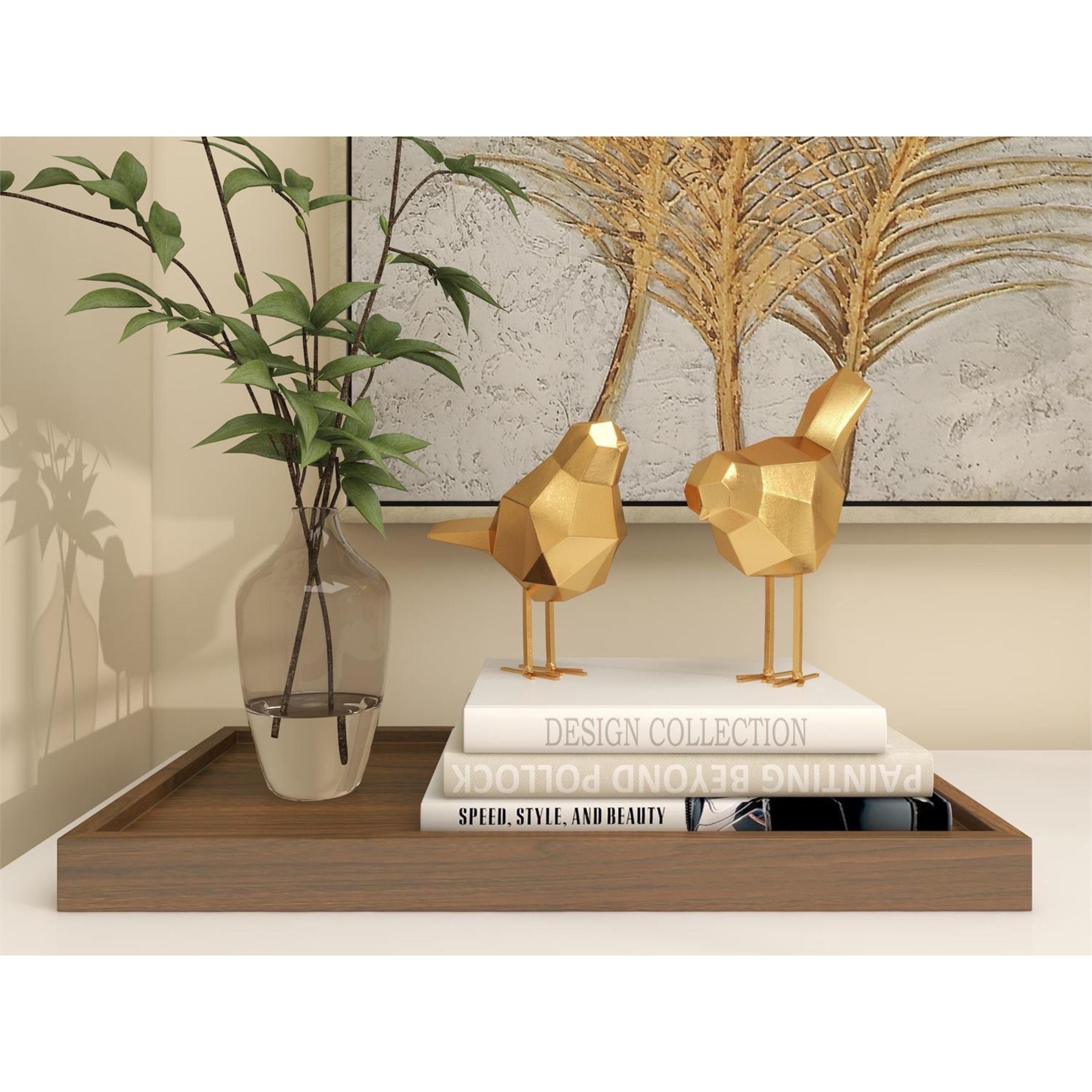 Set of 2 Gold Metal Bird Sculptures 7/8"H