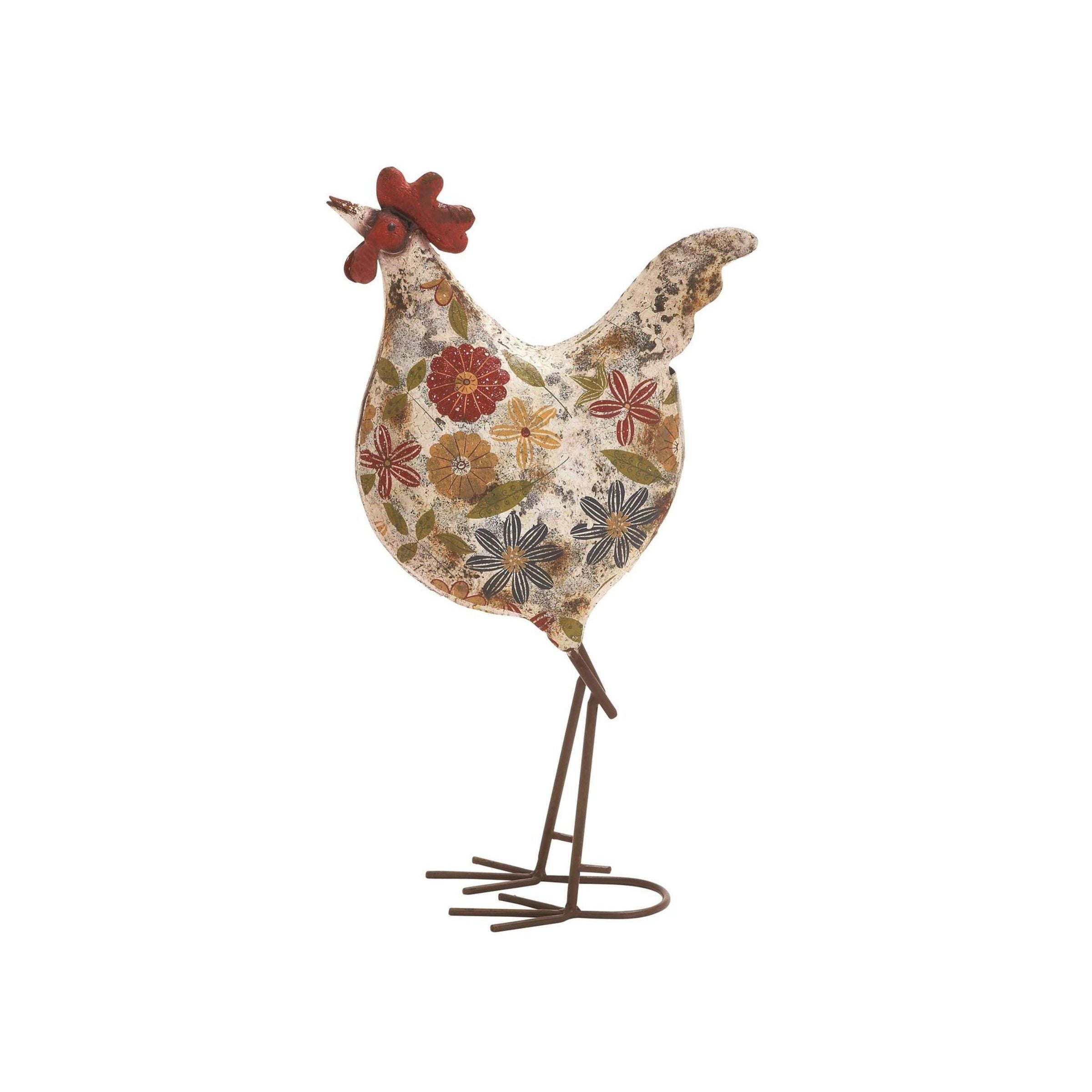 Floral Painted Rooster 10"W x 17"H