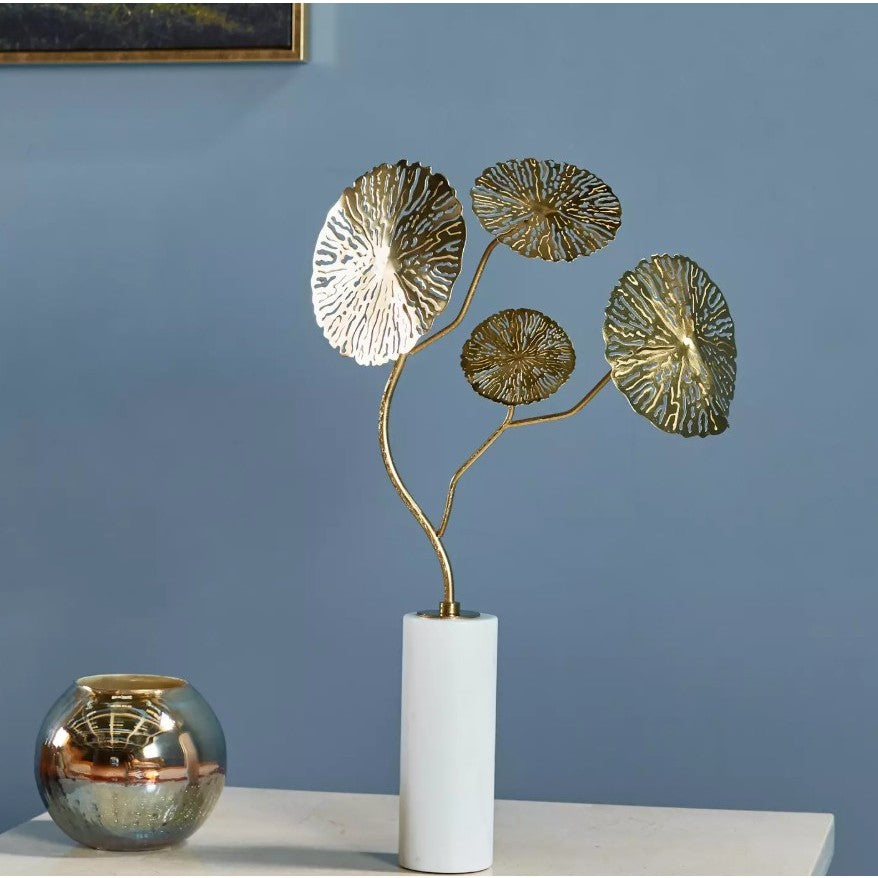 Small Gold Metal Finish Flower Sculpture 3"W x 12"H