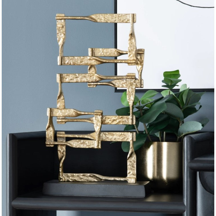 Set of 2 Gold Metal Rectangle Sculptures 17/23"H