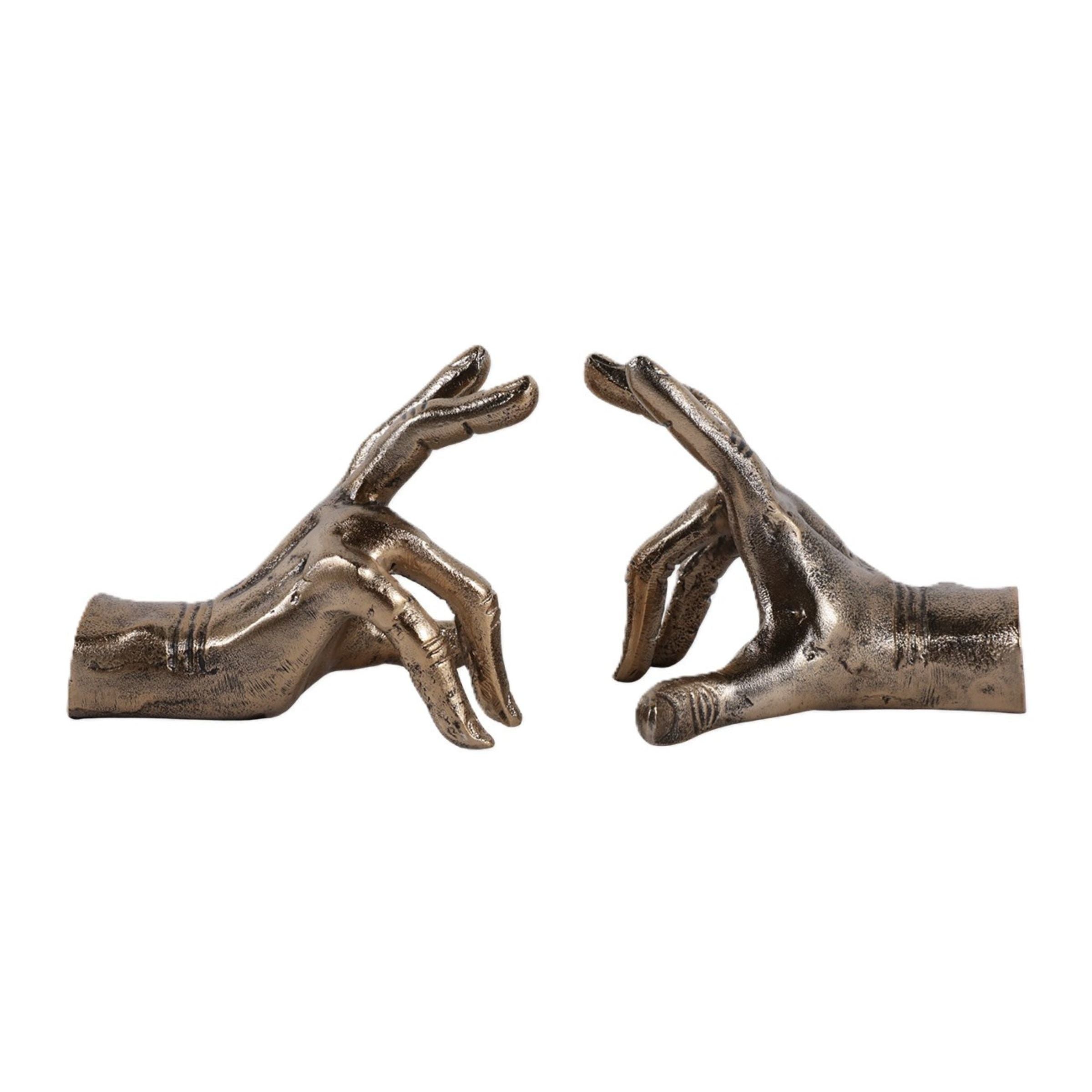Set of 2 Antique Gold Metal Hand Sculptures 5.75"W x 4.75"H