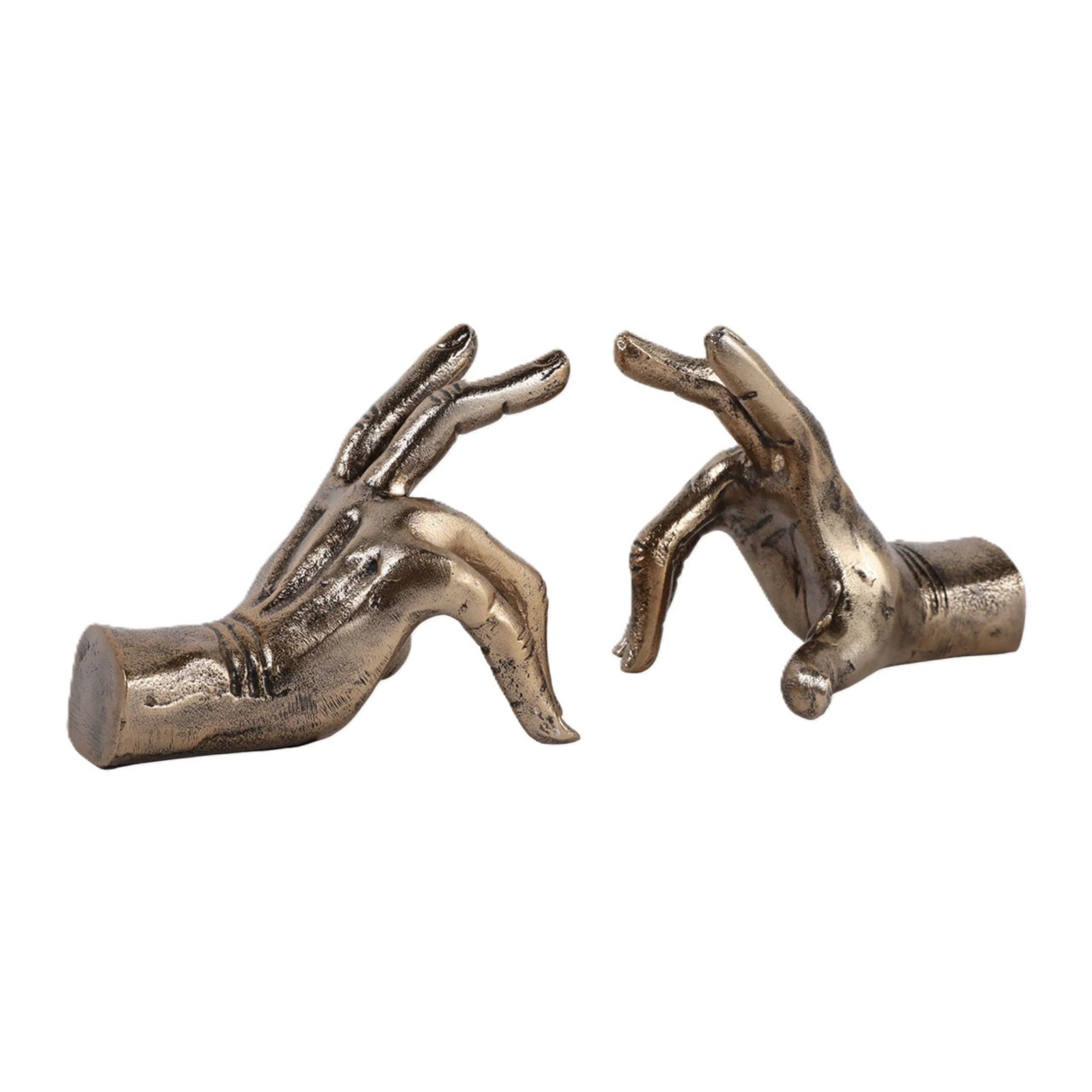 Set of 2 Antique Gold Metal Hand Sculptures 5.75"W x 4.75"H