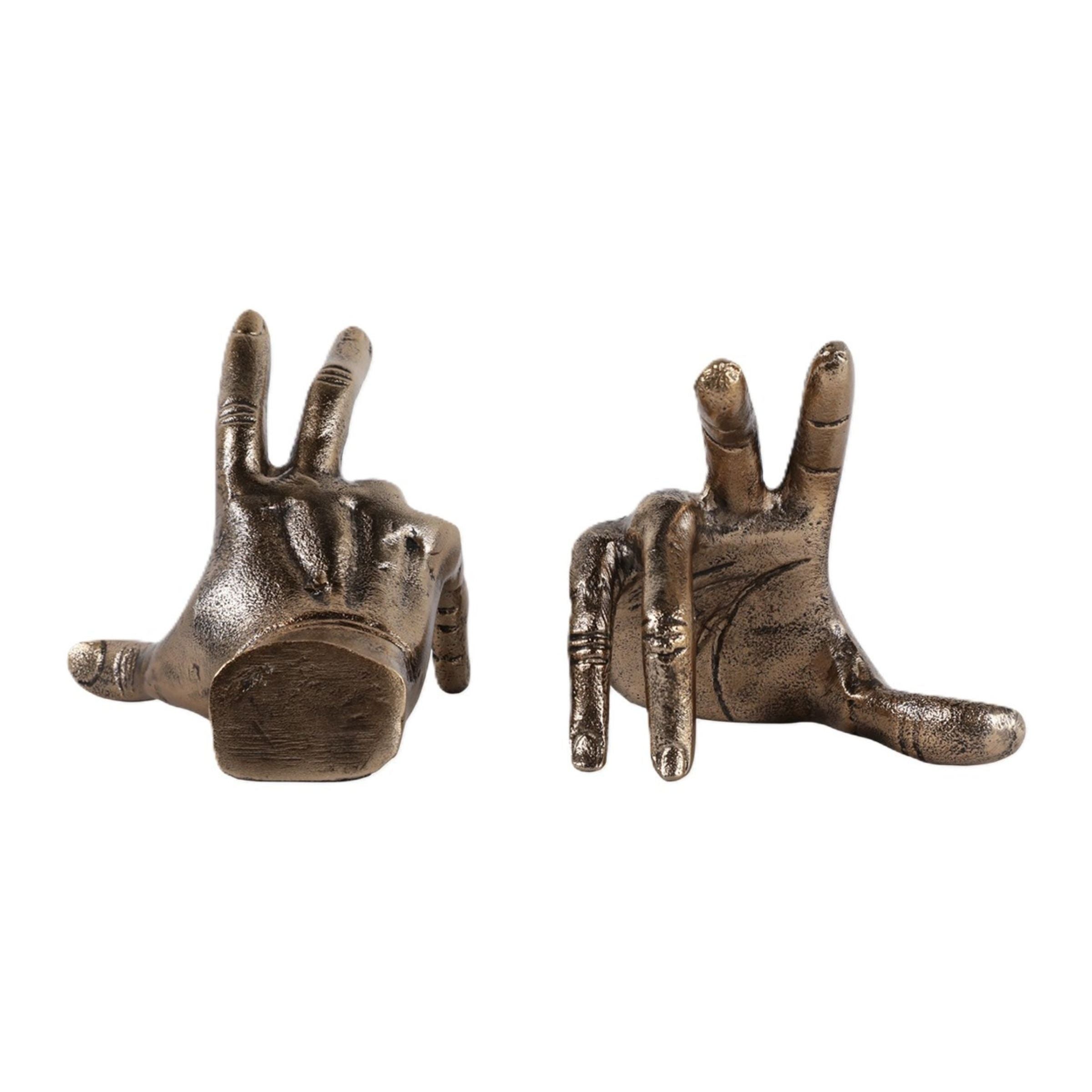 Set of 2 Antique Gold Metal Hand Sculptures 5.75"W x 4.75"H