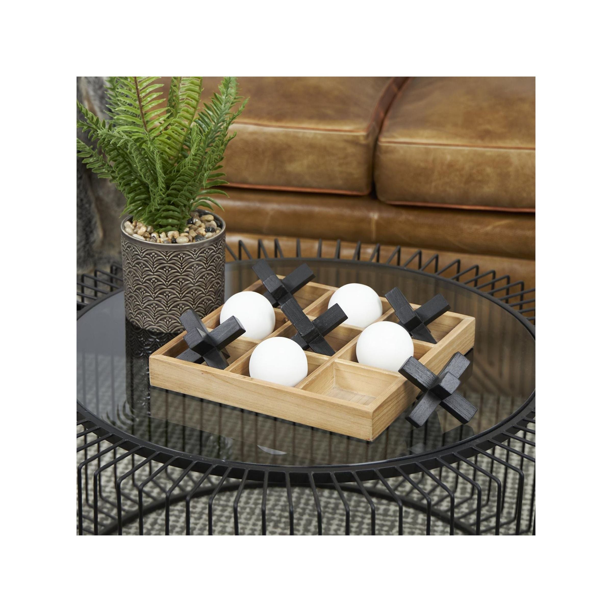 Brown, Black, and White Tic Tac Toe Board 12"W x 4"H