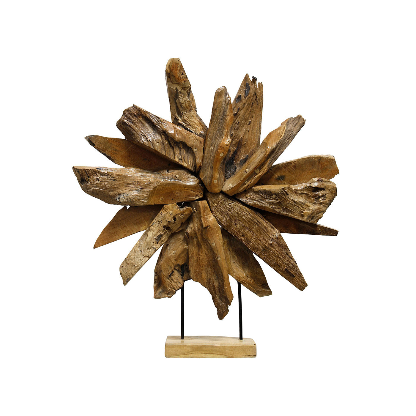 Natural Teak Wood Orb On Stand 24"W x 27"H