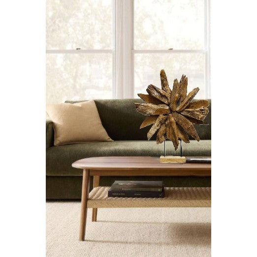 Natural Teak Wood Orb On Stand 24"W x 27"H