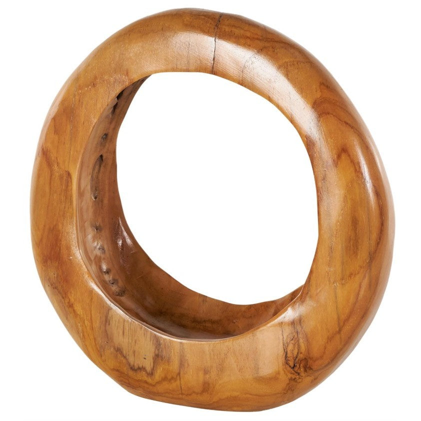 Large Teak Wood Round Sculpture 13"W x 14"H