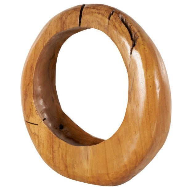 Large Teak Wood Round Sculpture 13"W x 14"H