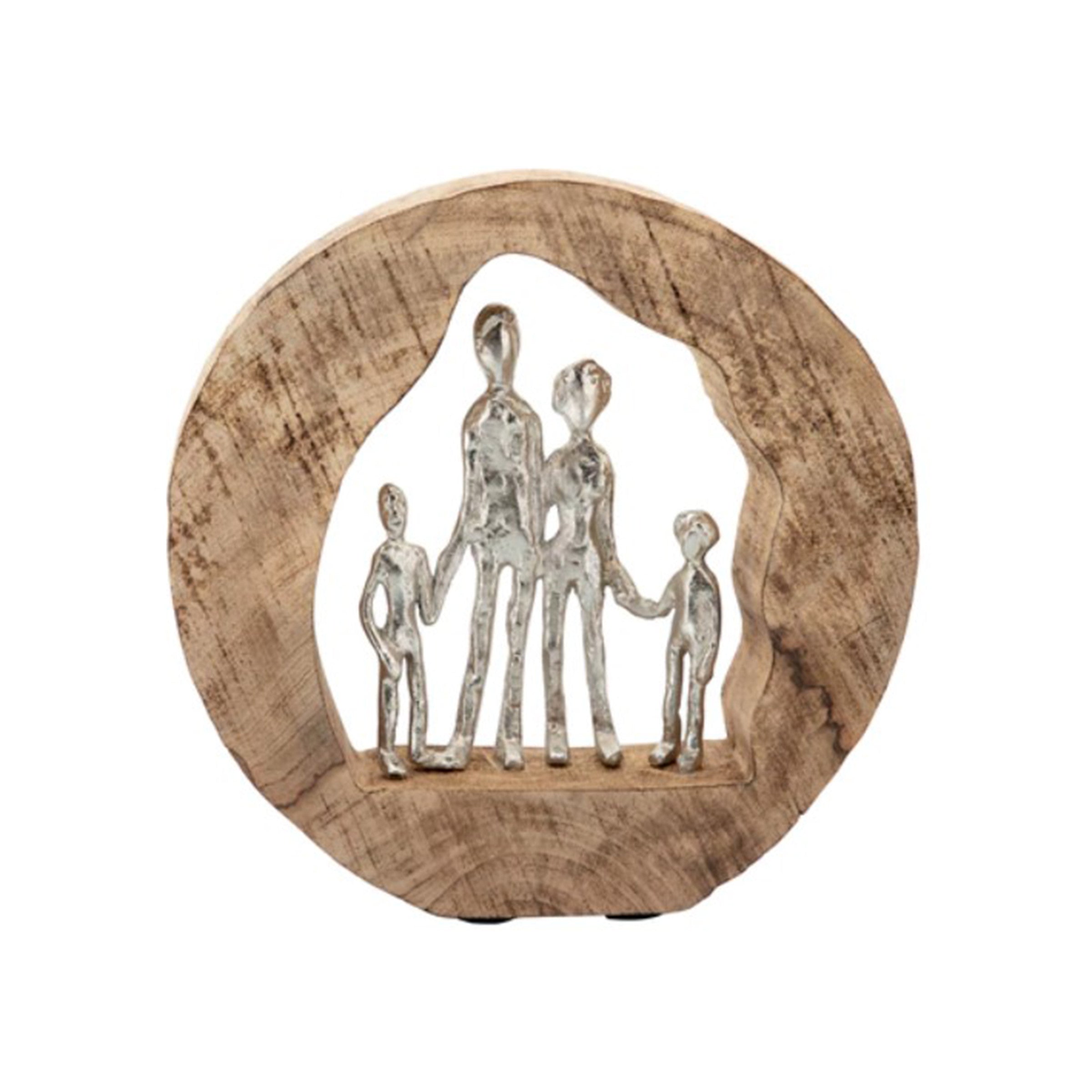 Silver and Brown Aluminum Family in Mango Wood DÃ©cor 12"W x 11"H