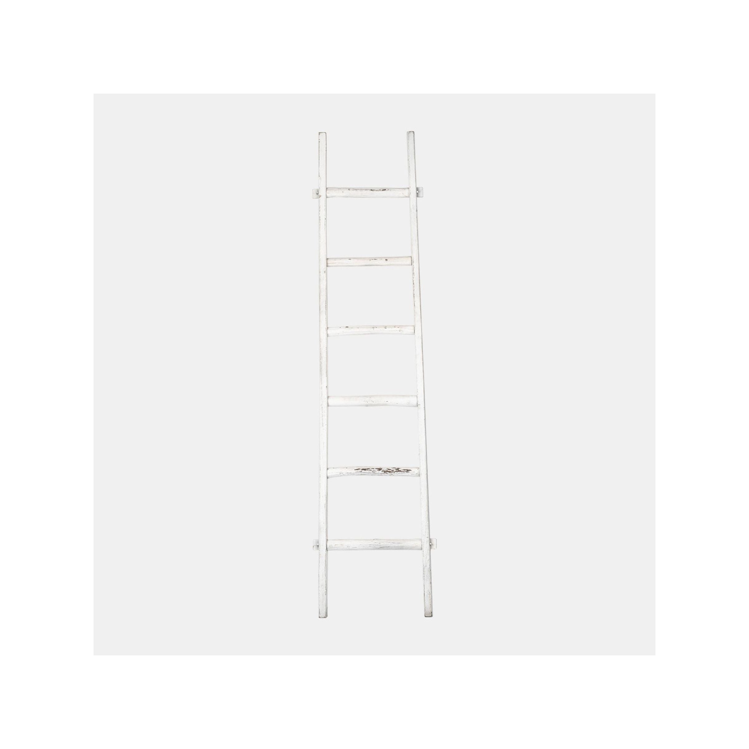 White Distressed Wood Ladder 19"W x 76"H