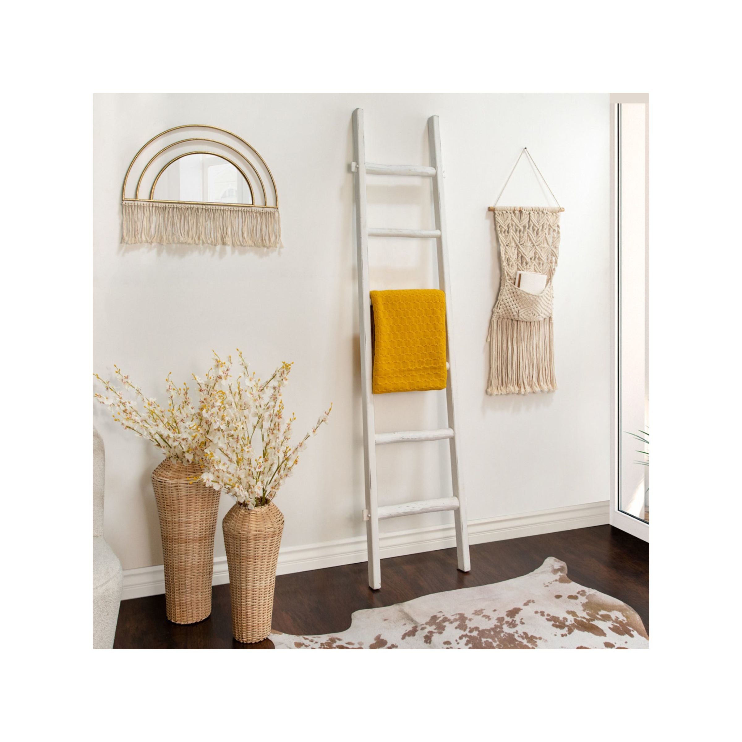 White Distressed Wood Ladder 19"W x 76"H