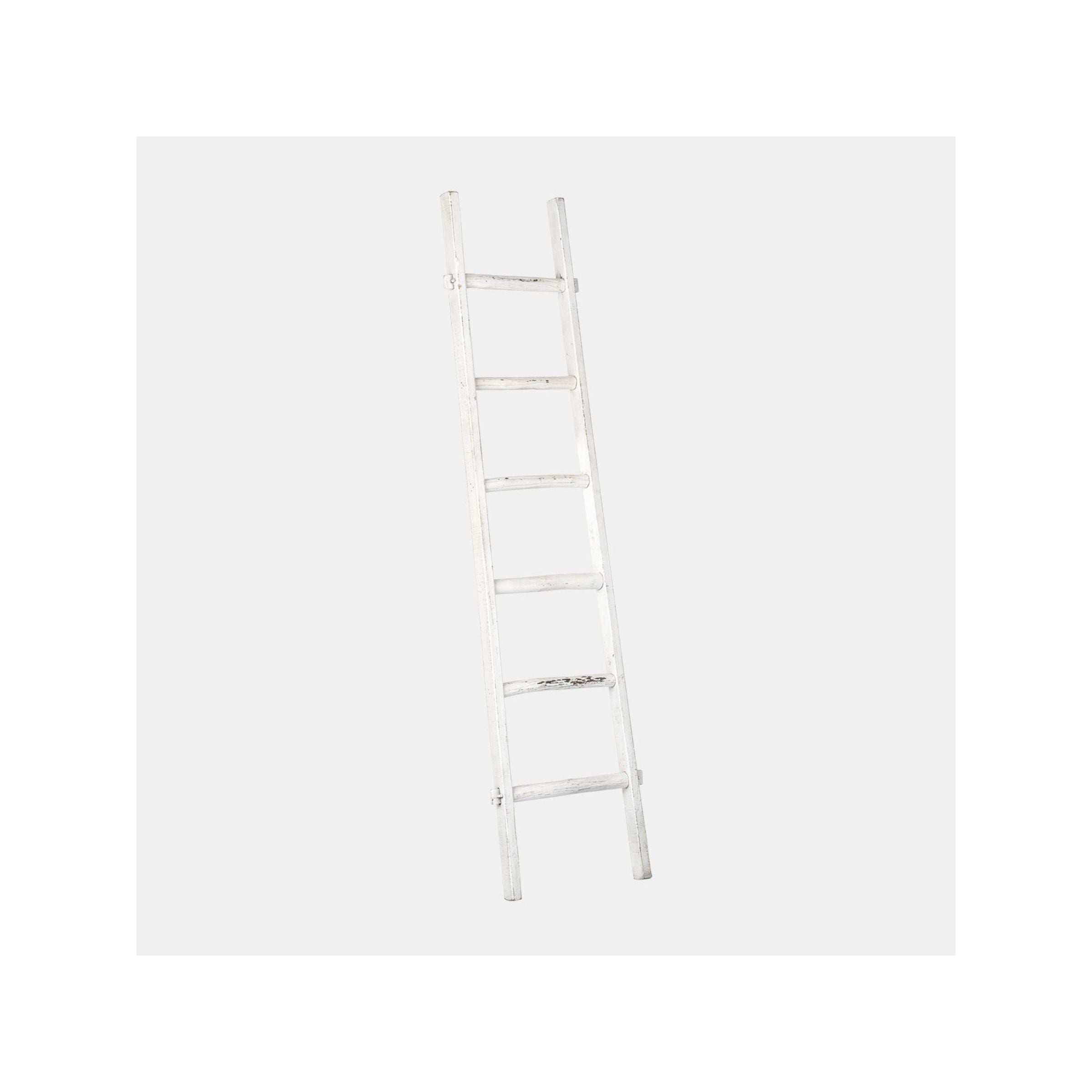 White Distressed Wood Ladder 19"W x 76"H