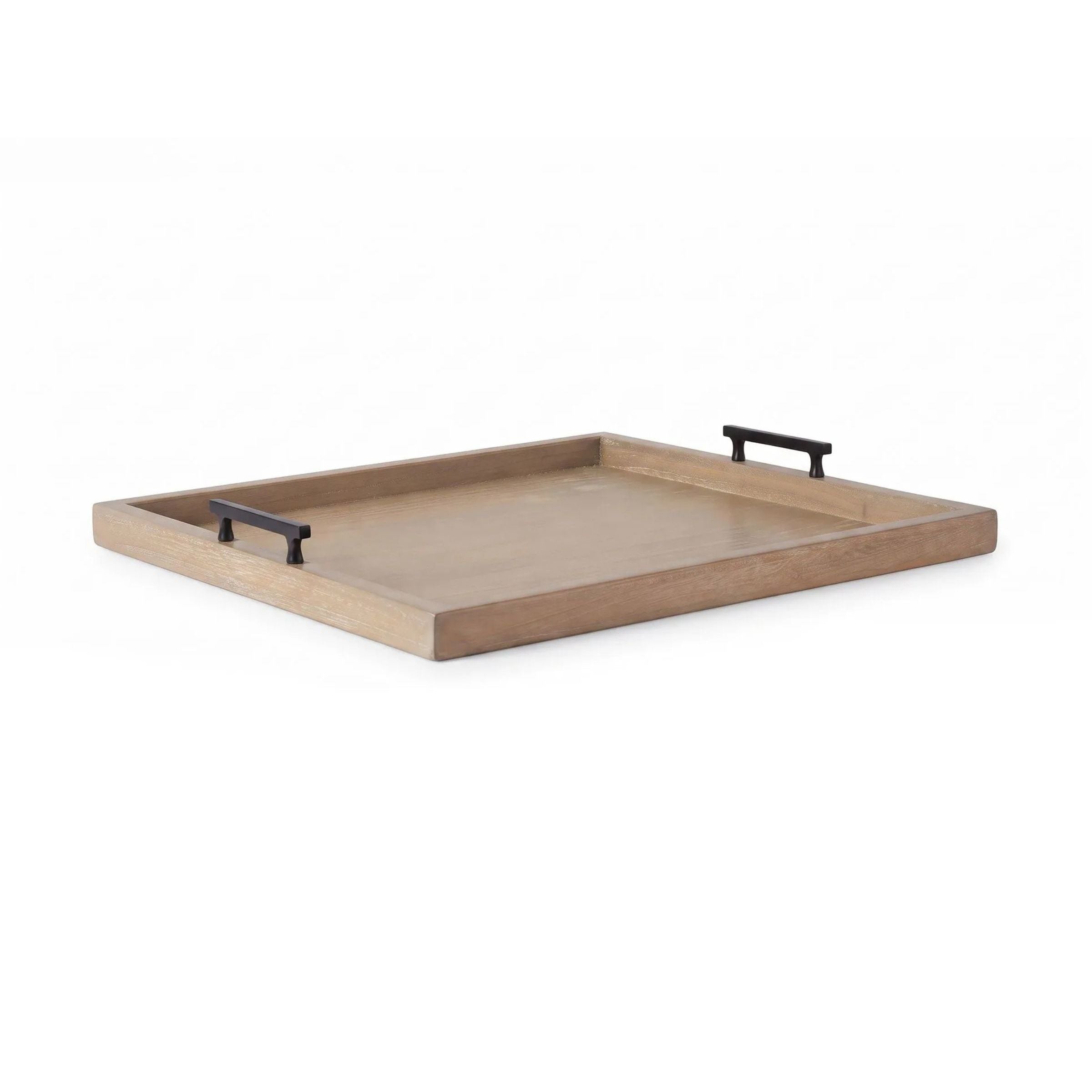 Wheat Wood Ottoman Tray With Metal Handles 24"W x 24"L