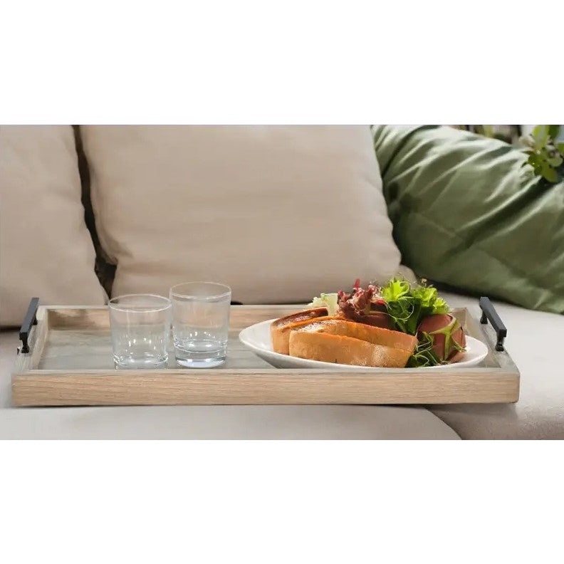 Wheat Wood Ottoman Tray With Metal Handles 24"W x 24"L