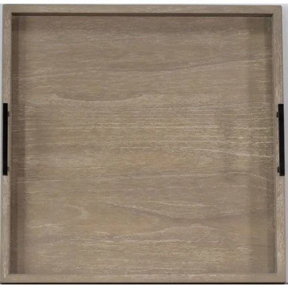 Wheat Wood Ottoman Tray With Metal Handles 24"W x 24"L