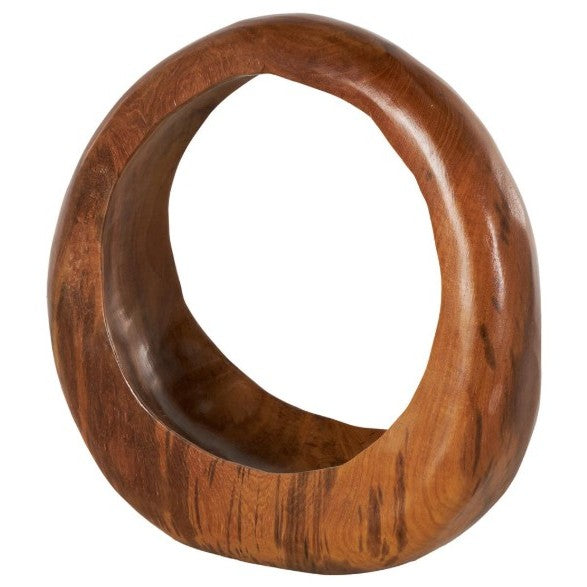 Small Teak Wood Round Sculpture 12"W x 12"H