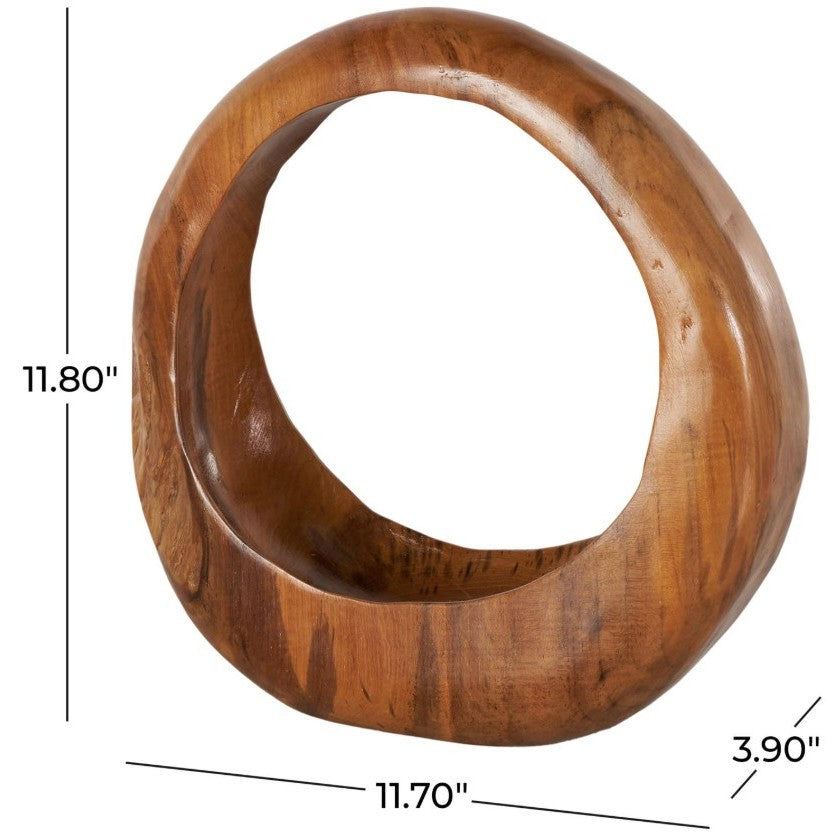 Small Teak Wood Round Sculpture 12"W x 12"H