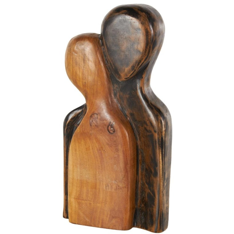 Teak Wood Couple Sculpture 9"W x 17"H