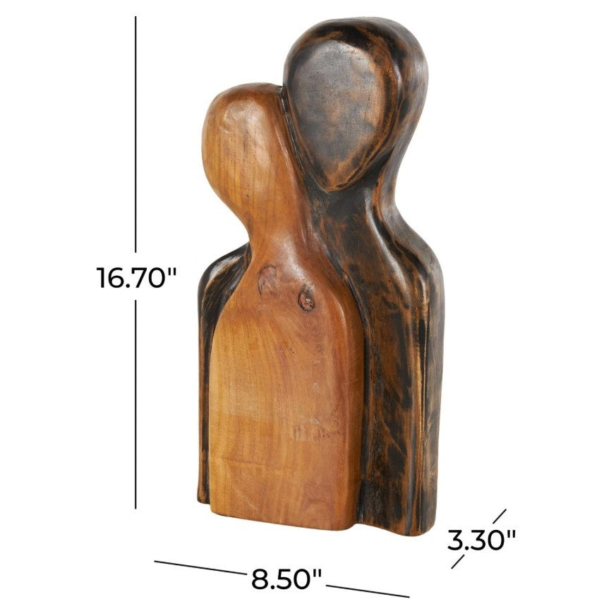 Teak Wood Couple Sculpture 9"W x 17"H