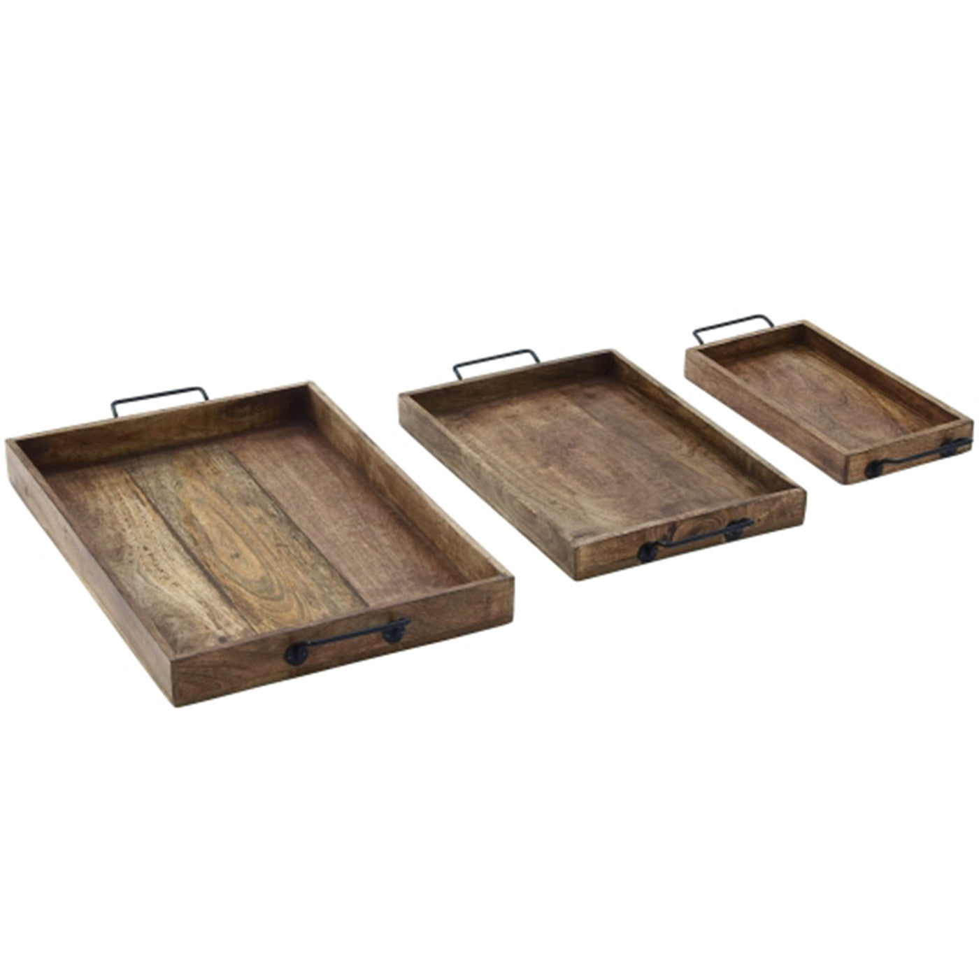 Set of 3 Wood and Metal Trays 17/20/24"