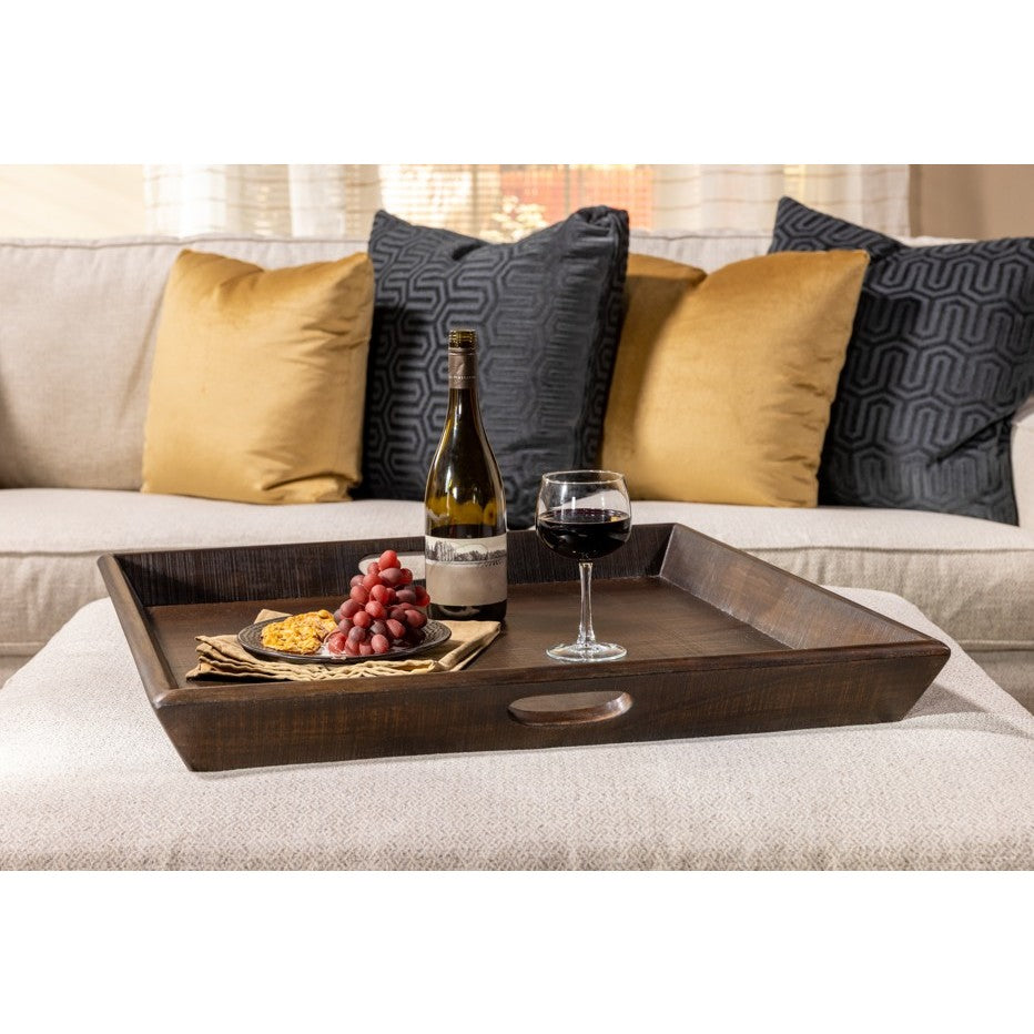 Oversized Tobacco Leaf Wood Ottoman Tray 27"W x 27"L
