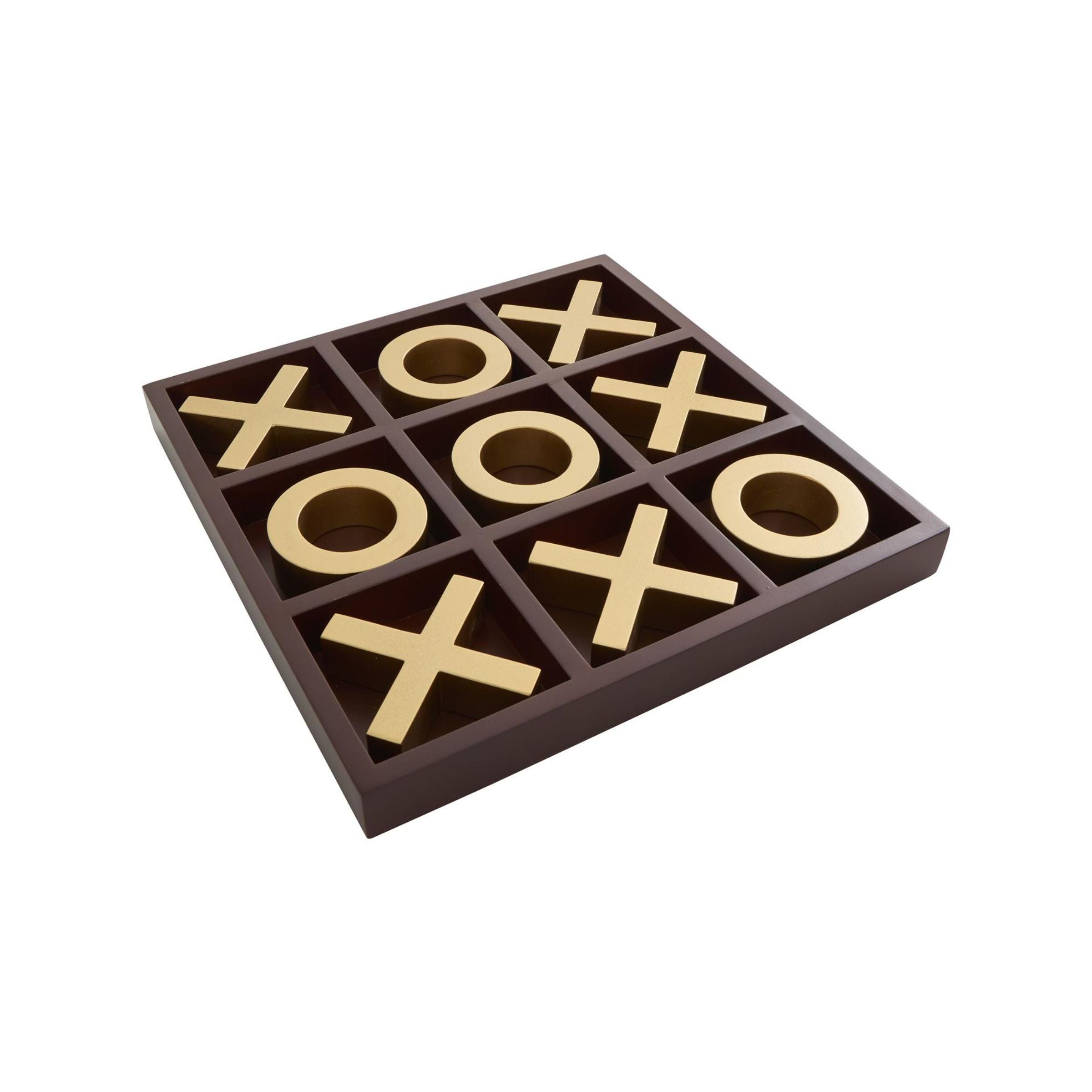 Brown and Gold Wood Tic Tac Toe Board 14"W x 2"H