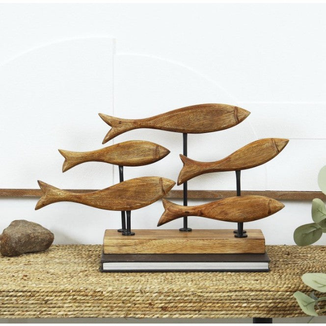Mango Wood Fish Sculpture 17"W x 10"H
