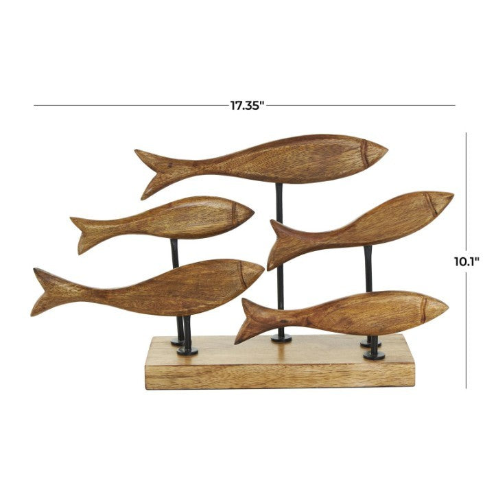 Mango Wood Fish Sculpture 17"W x 10"H