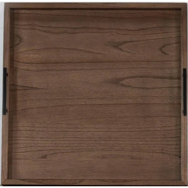 Cinder Wood Ottoman Tray With Metal Handles 24"W x 24"L