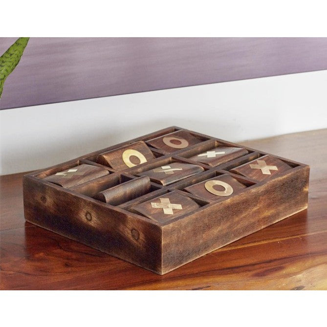 Brown Mango Wood Tic Tac Toe Board 13"W x 3"H