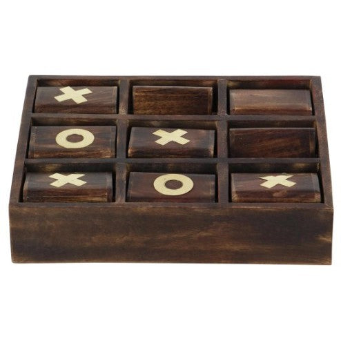 Brown Mango Wood Tic Tac Toe Board 13"W x 3"H