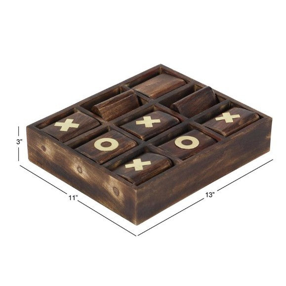 Brown Mango Wood Tic Tac Toe Board 13"W x 3"H