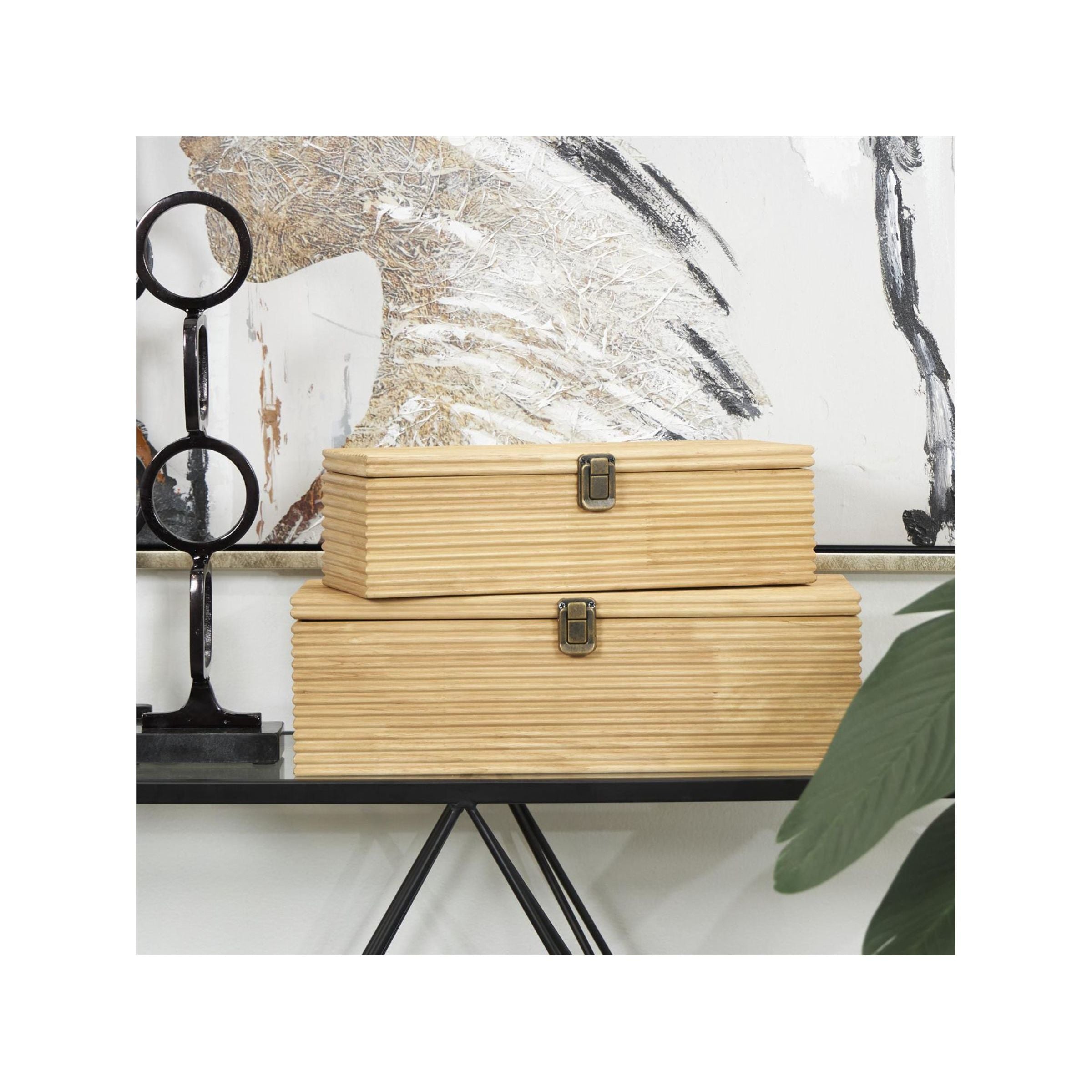 Set of 2 Natural Wood Boxes 16/19"