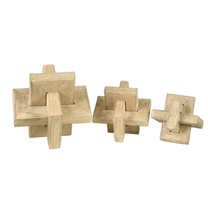 Set of 3 Wood Geo Orbs 5/6/8" Dia