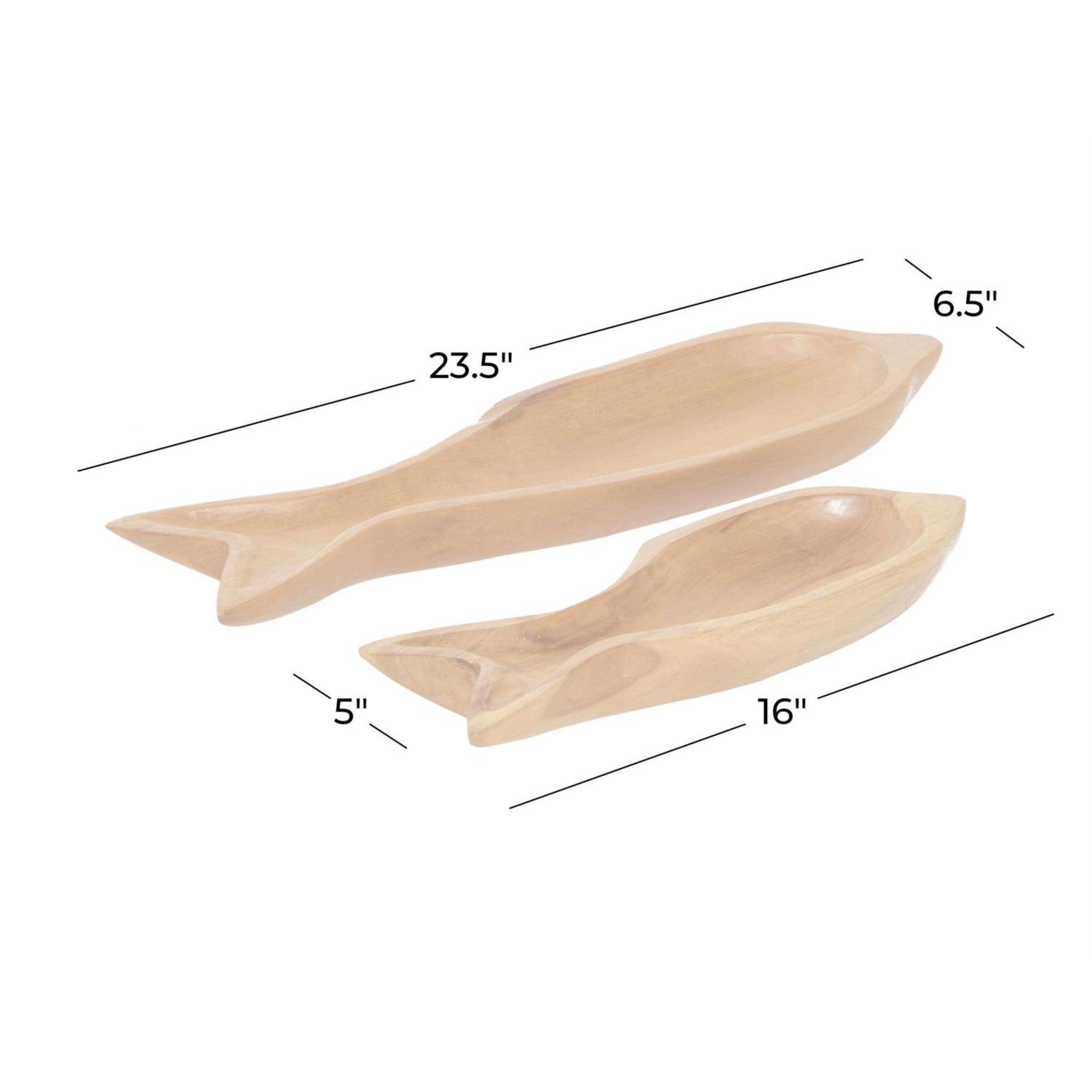 Set of 2 Teak Wood Fish Trays 16/24"L