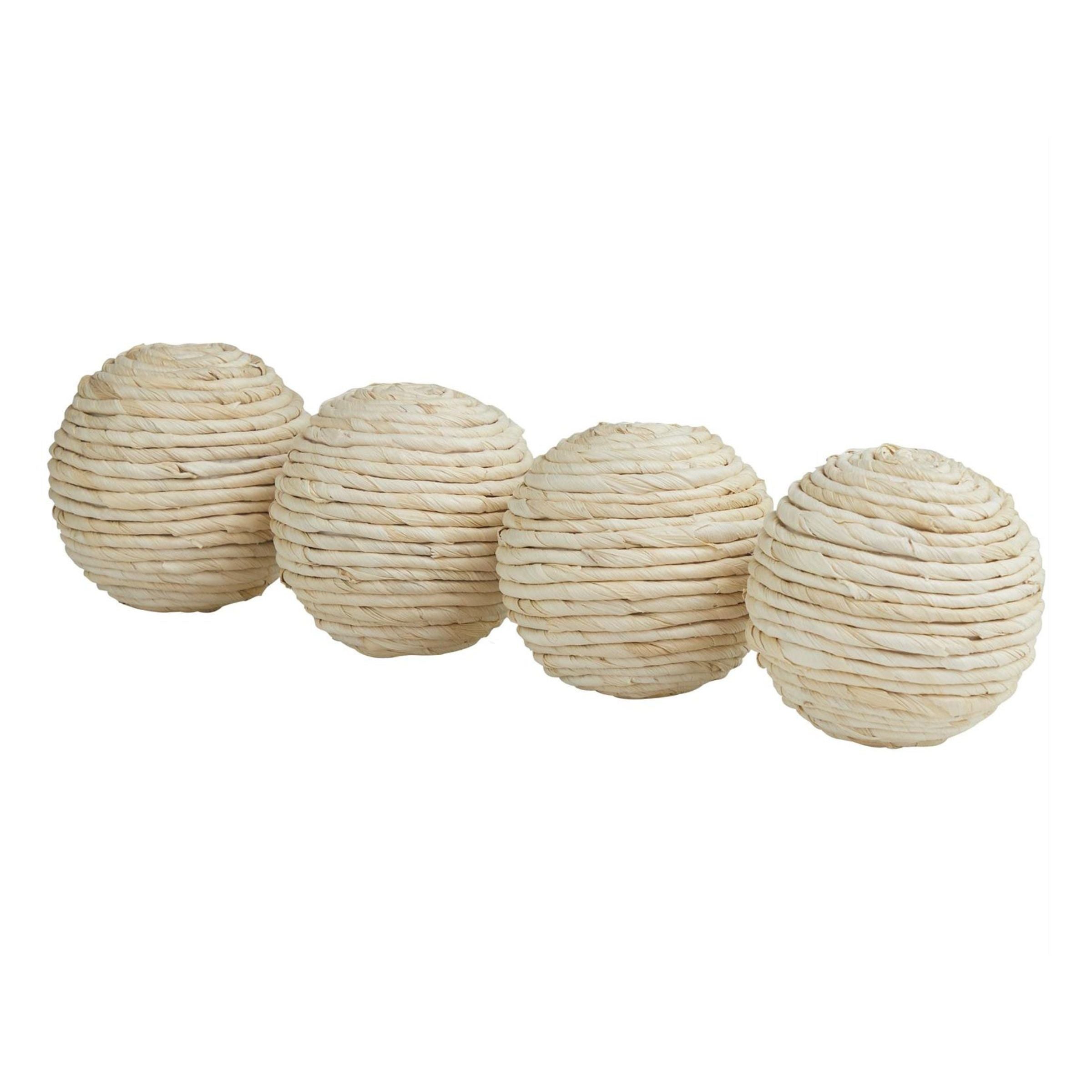 Set of 4 Cream Raffia Orbs 4"