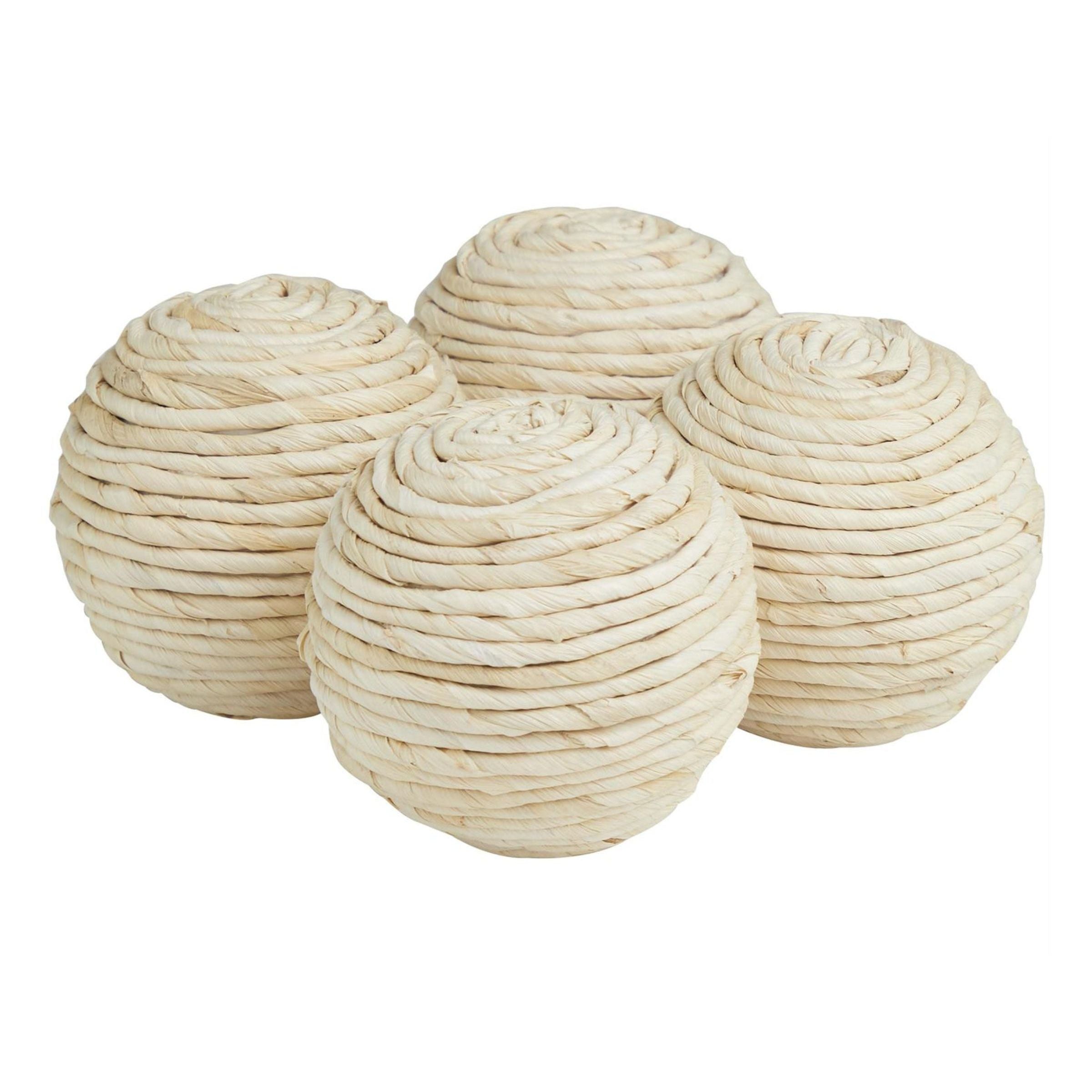 Set of 4 Cream Raffia Orbs 4"