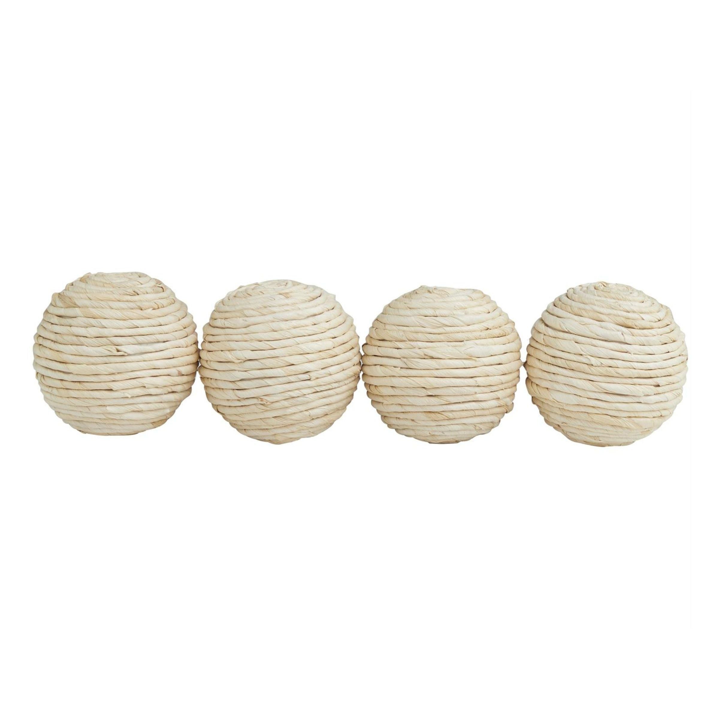 Set of 4 Cream Raffia Orbs 4"