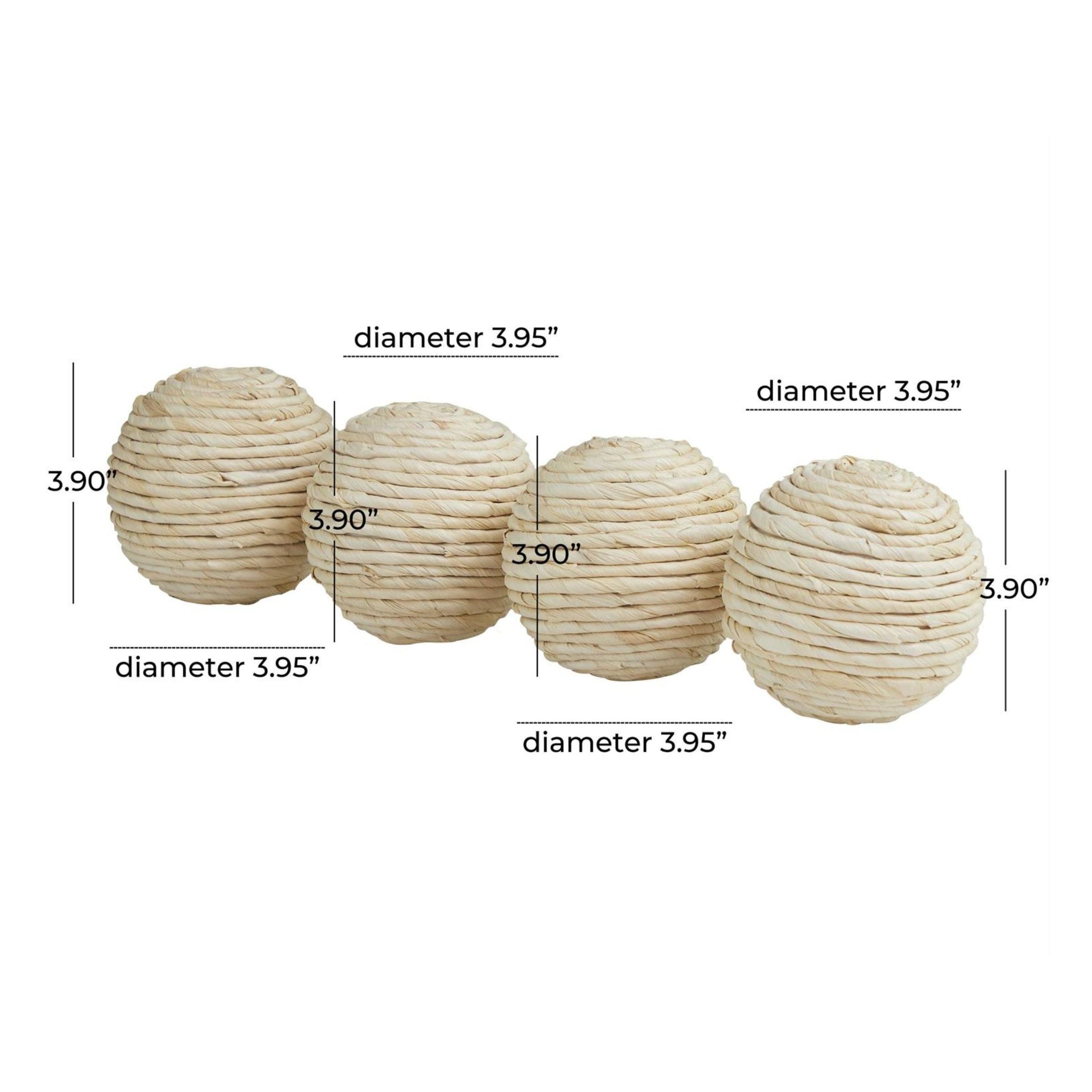 Set of 4 Cream Raffia Orbs 4"