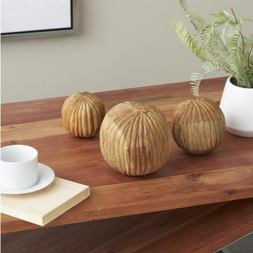 Set of 3 Wood Teak Orbs 4/5/6"