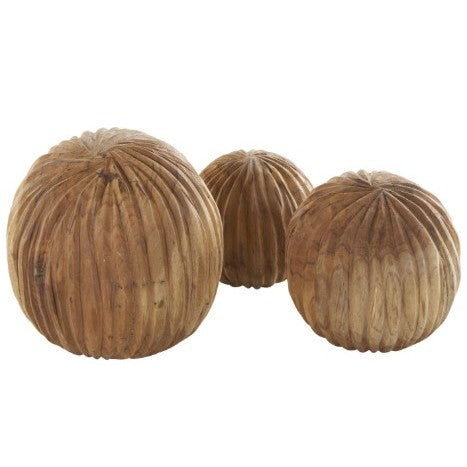 Set of 3 Wood Teak Orbs 4/5/6"