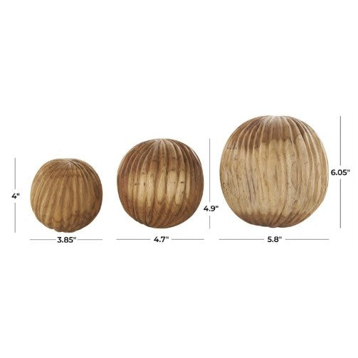 Set of 3 Wood Teak Orbs 4/5/6"